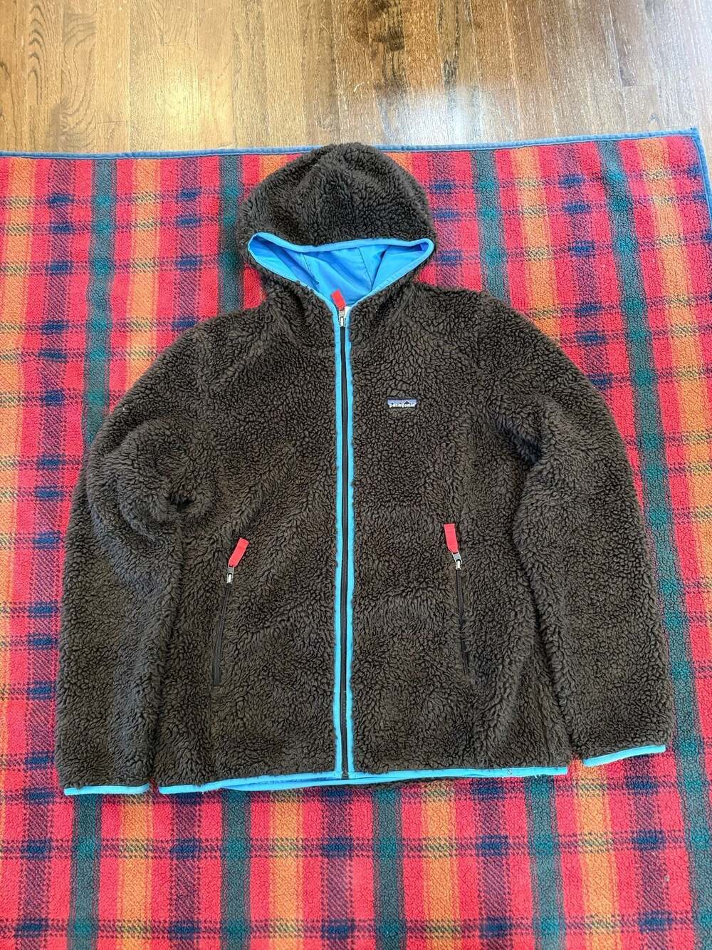 Patagonia Women's Retro-X Deep Pile Fleece Full-Zip Hooded Jacket Brown/Blue